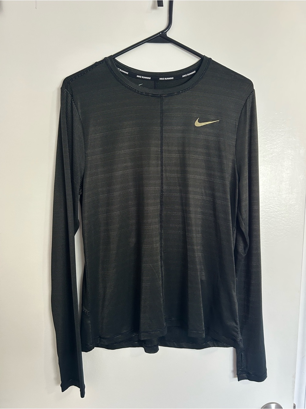 Nike Black Long Sleeve Training Top with Gold Swoosh